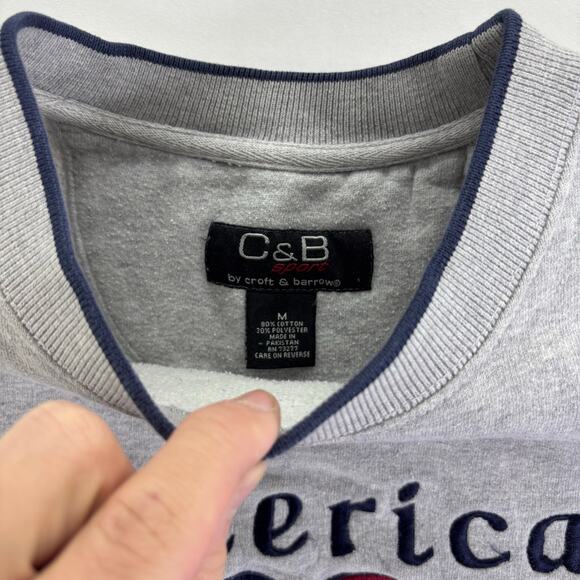 Vintage Croft and Barrow America Crewneck Sweatshirt Men Medium Embroidered Grey - Picture 6 of 7